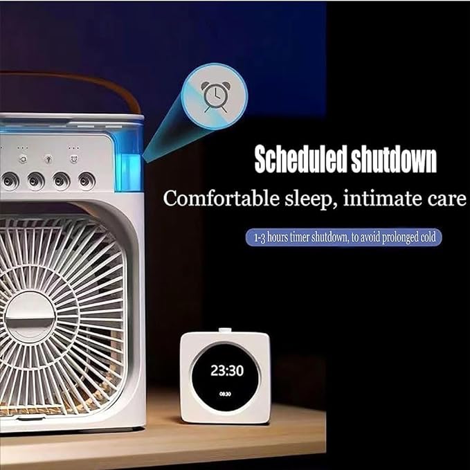 Portable Air Cooler Fan with Handle, Personal Desktop Cooling Fan with Ice/Water Tank, 3 Speeds & Mist Spray Humidifier for Home, Office, and Outdoor Travel