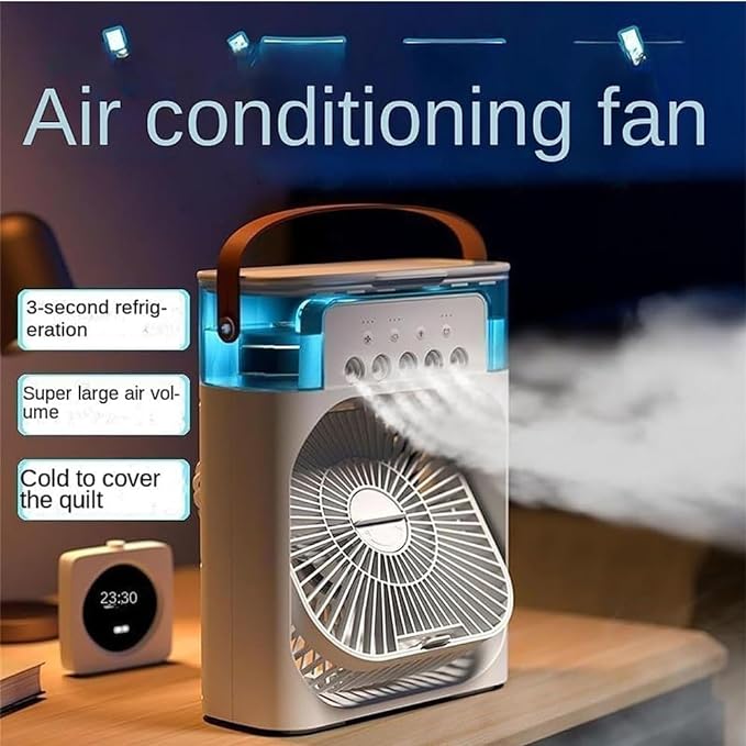 Portable Air Cooler Fan with Handle, Personal Desktop Cooling Fan with Ice/Water Tank, 3 Speeds & Mist Spray Humidifier for Home, Office, and Outdoor Travel